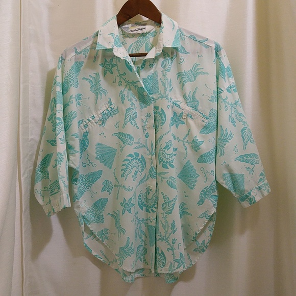 Diane Von Furstenberg Tops - Vintage Blue & White Batik-Style Button Blouse - Sz Medium